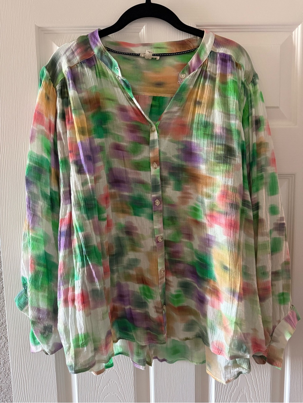 Anthropologie Multicolor Watercolor Button-Front Blouse
